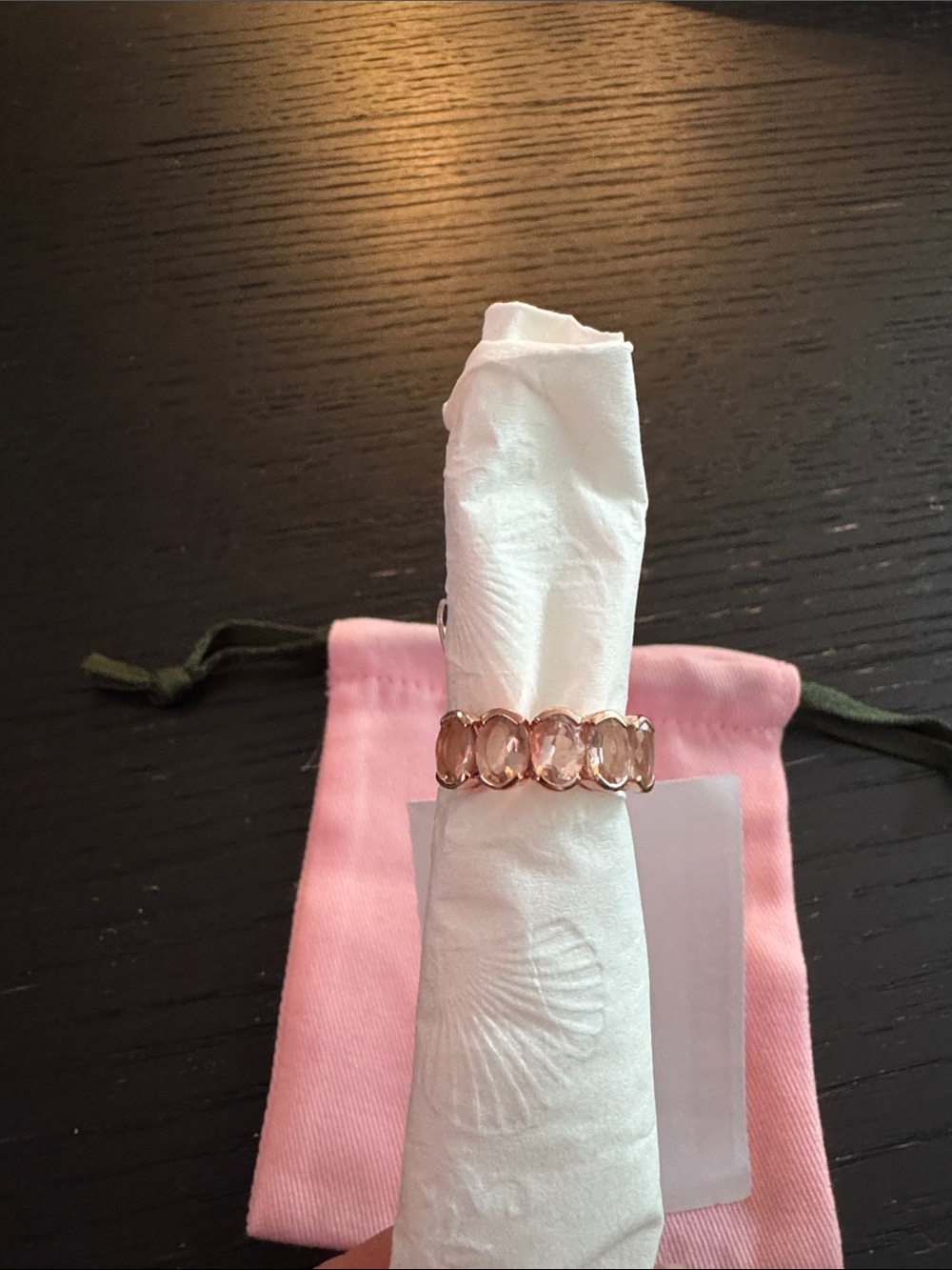 Rose Gold Oval Cut Morganite Band Ring designer brand Effy Jewelry. Size 7.